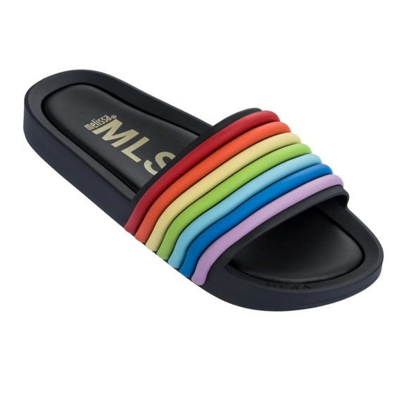 Melissa Shoes - Melissa Rainbow Beach Slide in Black Rainbow Size 6